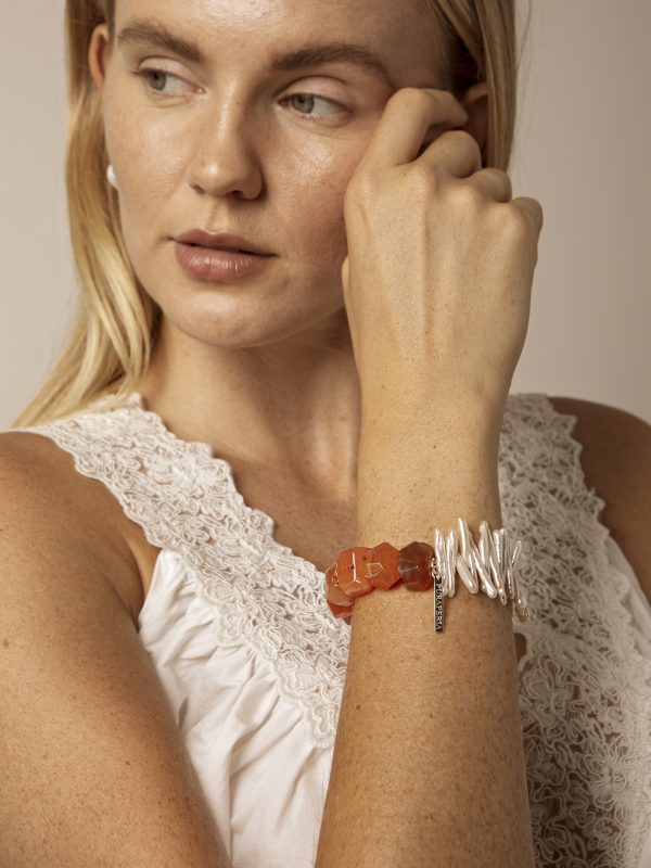 Starrybead Red Persian Agate & Irregular Freshwater Pearl Bracelet - Confidence, Poweful,Stable