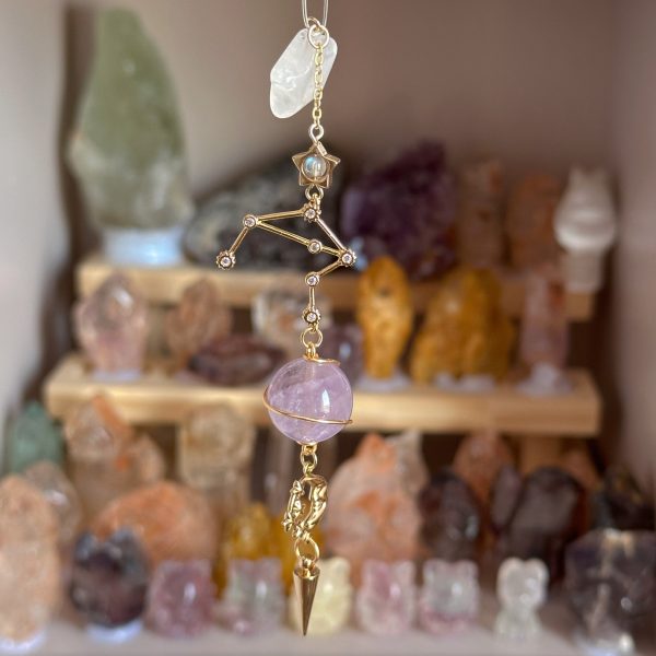 Starrybead Zodiac Crystal Pendulum Necklace - 12 Zodiac Sign Dowsing Pendulum with Healing Crystals for Intuition, Clarity, Confidence & Grounding