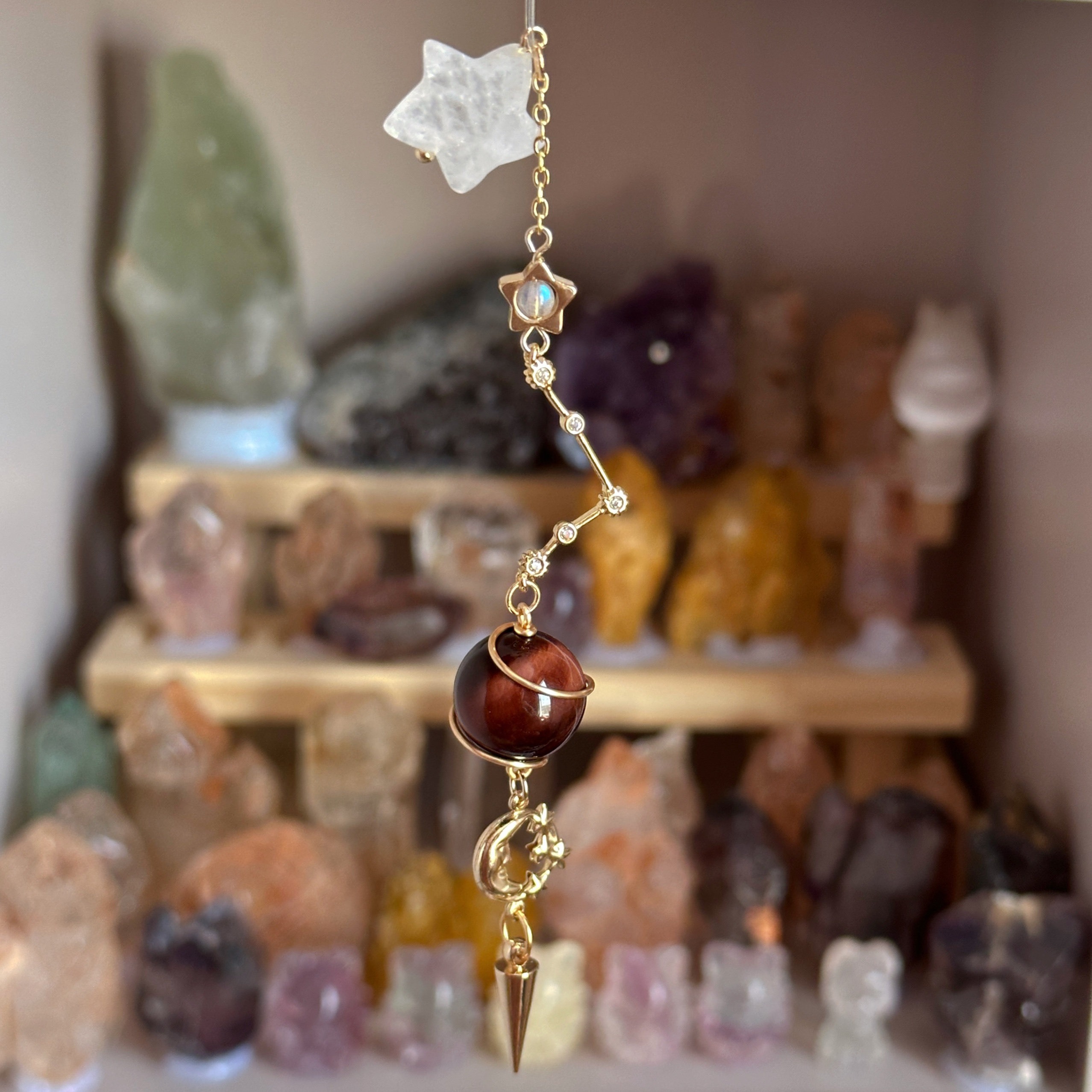Starrybead Zodiac Crystal Pendulum Necklace - 12 Zodiac Sign Dowsing Pendulum with Healing Crystals for Intuition, Clarity, Confidence & Grounding