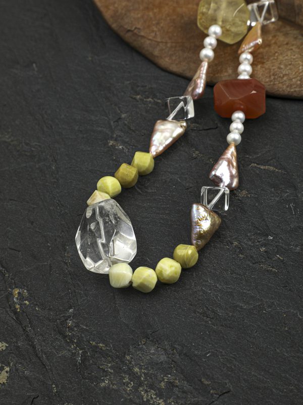 Starrybead Five Gemstones Healing Necklace - Pearl, Citrine, Clear Quartz, Persian Red Agate, Avocado Jasper
