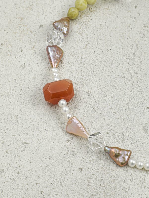 Starrybead Five Gemstones Healing Necklace - Pearl, Citrine, Clear Quartz, Persian Red Agate, Avocado Jasper