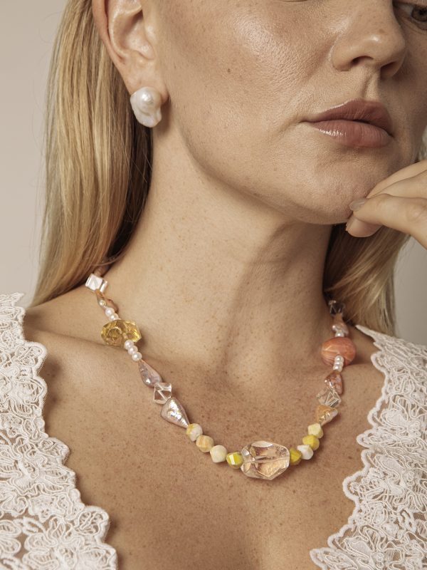 Starrybead Five Gemstones Healing Necklace - Pearl, Citrine, Clear Quartz, Persian Red Agate, Avocado Jasper