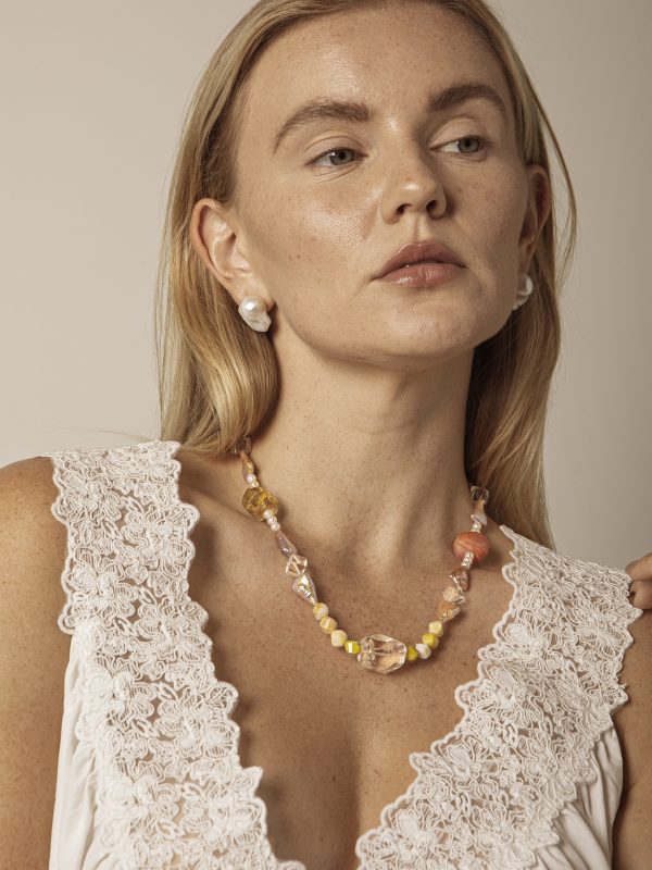 Starrybead Five Gemstones Healing Necklace - Pearl, Citrine, Clear Quartz, Persian Red Agate, Avocado Jasper