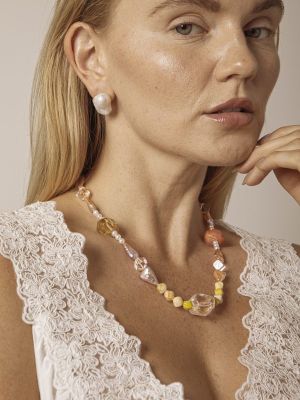 Starrybead Five Gemstones Healing Necklace - Pearl, Citrine, Clear Quartz, Persian Red Agate, Avocado Jasper