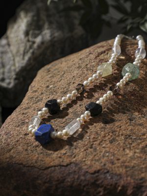 Starrybead Seven Stones Harmony Crystal Necklace - Pearl, Citrine, Clear Quartz, Smoky Quartz, Black Rutilated Quartz, Lapis Lazuli, Prehnite