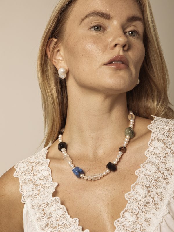 Starrybead Seven Stones Harmony Crystal Necklace - Pearl, Citrine, Clear Quartz, Smoky Quartz, Black Rutilated Quartz, Lapis Lazuli, Prehnite