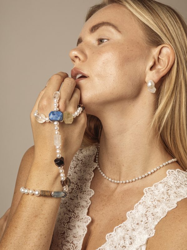 Starrybead Seven Stones Harmony Crystal Necklace - Pearl, Citrine, Clear Quartz, Smoky Quartz, Black Rutilated Quartz, Lapis Lazuli, Prehnite