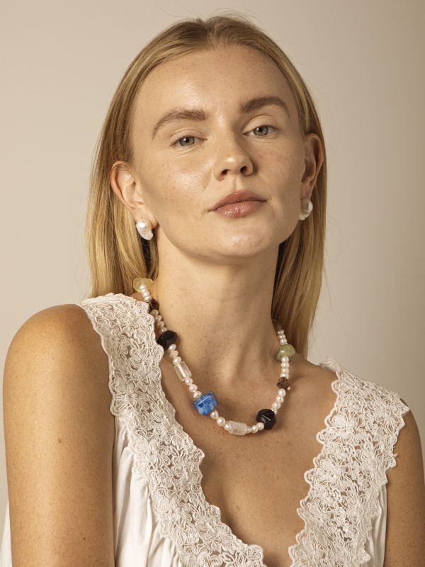 Starrybead Seven Stones Harmony Crystal Necklace - Pearl, Citrine, Clear Quartz, Smoky Quartz, Black Rutilated Quartz, Lapis Lazuli, Prehnite