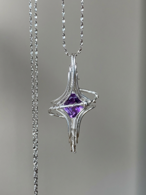 Starrybead Amethyst Healing Necklace — 925 Sterling Silver Wire‑Wrapped Star Pendant | Healing Jewelry for Calm Mind, Intuition & Protection