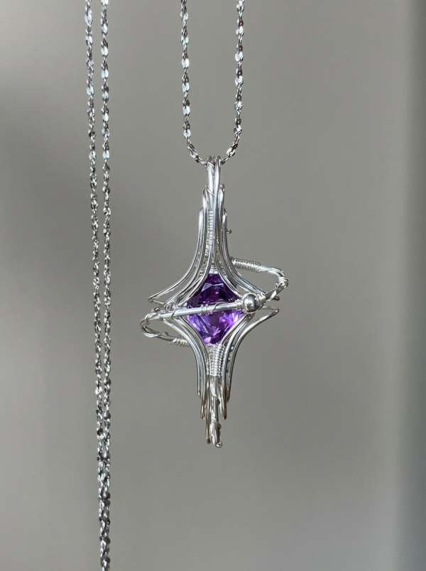Starrybead Amethyst Healing Necklace — 925 Sterling Silver Wire‑Wrapped Star Pendant | Healing Jewelry for Calm Mind, Intuition & Protection