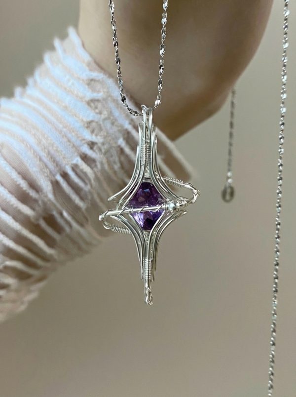 Starrybead Amethyst Healing Necklace — 925 Sterling Silver Wire‑Wrapped Star Pendant | Healing Jewelry for Calm Mind, Intuition & Protection