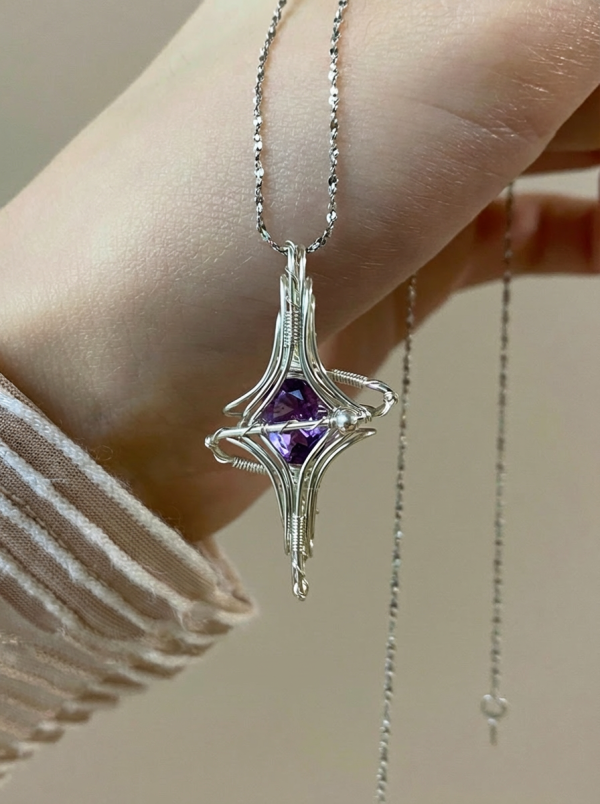 Starrybead Amethyst Healing Necklace — 925 Sterling Silver Wire‑Wrapped Star Pendant | Healing Jewelry for Calm Mind, Intuition & Protection