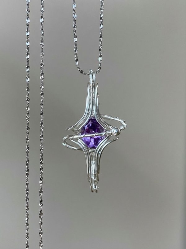 Starrybead Amethyst Healing Necklace — 925 Sterling Silver Wire‑Wrapped Star Pendant | Healing Jewelry for Calm Mind, Intuition & Protection