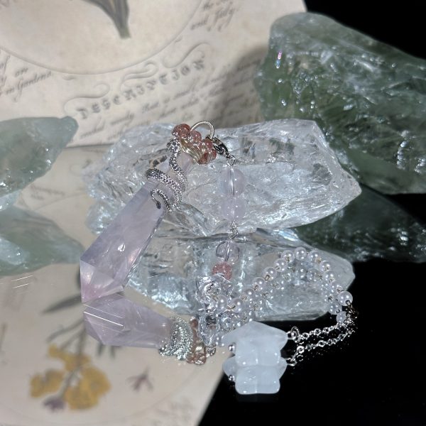 Starrybead Crystal Pendulum Necklace - Rose Quartz or Green Fluorite Healing Dowsing Pendulum for Love, Clarity, Calm & Energy Cleansing