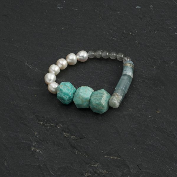 Oceanic Tranquility: Amazonite, Grey Moonstone & Pearl Energy Bracelet