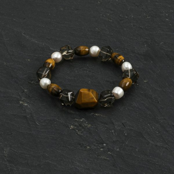 Grounded Radiance: Tiger’s Eye, Smoky Quartz & Pearl Protection Bracelet