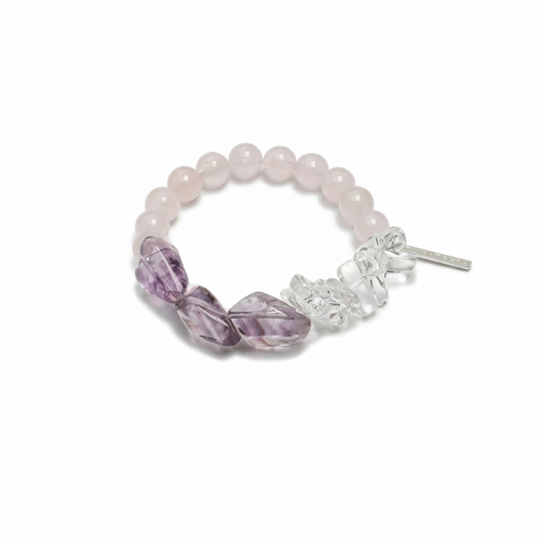 Divine Clarity & Love: Freeform Amethyst, Rose Quartz & Raw Crystal Healing Bracelet
