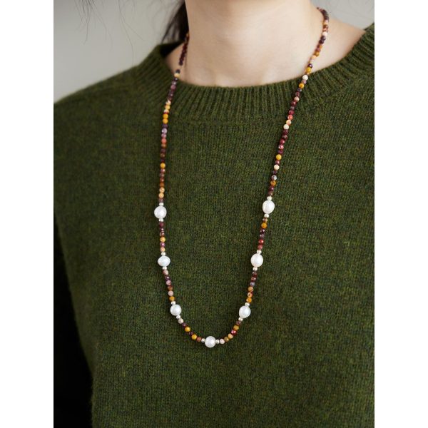 Grounded Radiance: Natural Yolk Stone & Freshwater Pearl Healing Necklace