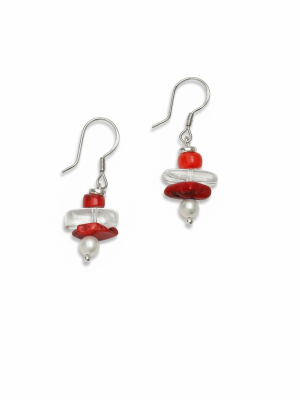 Rooted Vitality: Natural Red Agate, Clear Quartz & Pearl Healing Earrings