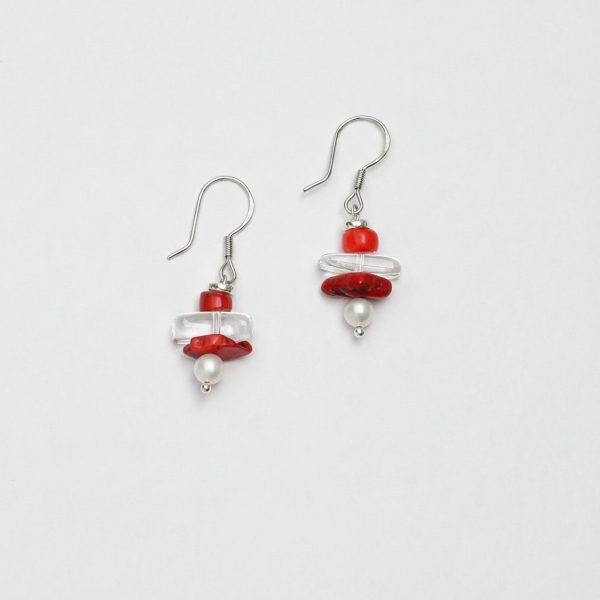 Rooted Vitality: Natural Red Agate, Clear Quartz & Pearl Healing Earrings