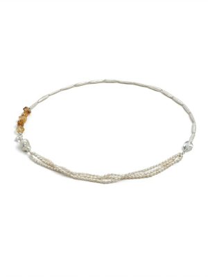 Luminous Prosperity: Brazilian Citrine, Baroque Pearl & Silver Opera Necklace
