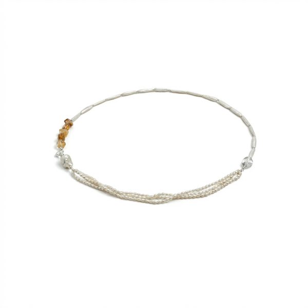 Luminous Prosperity: Brazilian Citrine, Baroque Pearl & Silver Opera Necklace