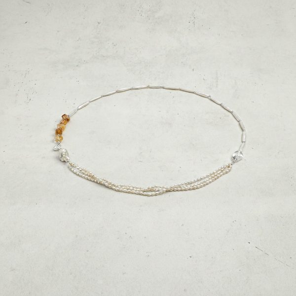 Luminous Prosperity: Brazilian Citrine, Baroque Pearl & Silver Opera Necklace