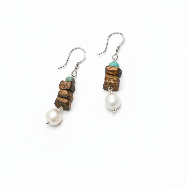 Earthly Zen: Rare Kynam Agarwood, Turquoise & Pearl Grounding Earrings