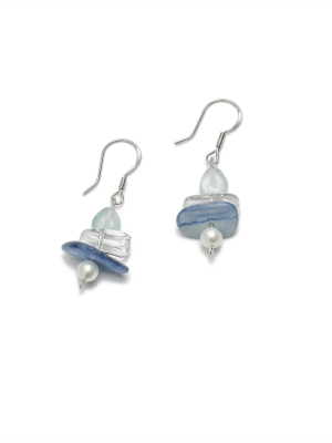 Oceanic Serenity: Aquamarine, Kyanite & Seed Pearl Healing Earrings