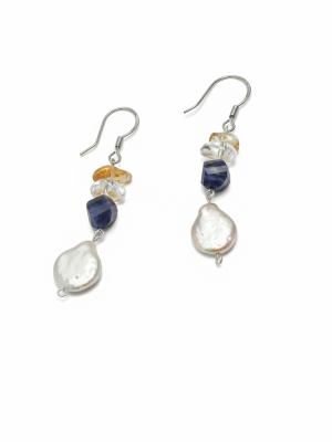 Intuitive Flow: Sodalite, Citrine & Baroque Pearl Healing Earrings