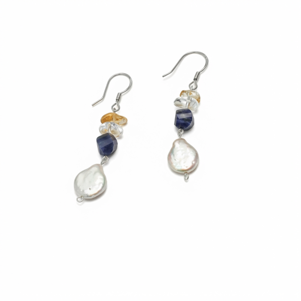 Intuitive Flow: Sodalite, Citrine & Baroque Pearl Healing Earrings