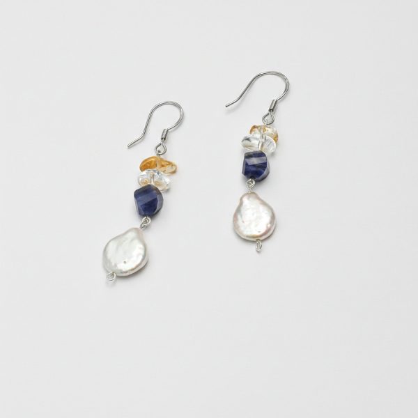Intuitive Flow: Sodalite, Citrine & Baroque Pearl Healing Earrings