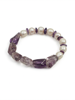 Intuitive Grace: Natural Amethyst & Freshwater Pearl Healing Bracelet
