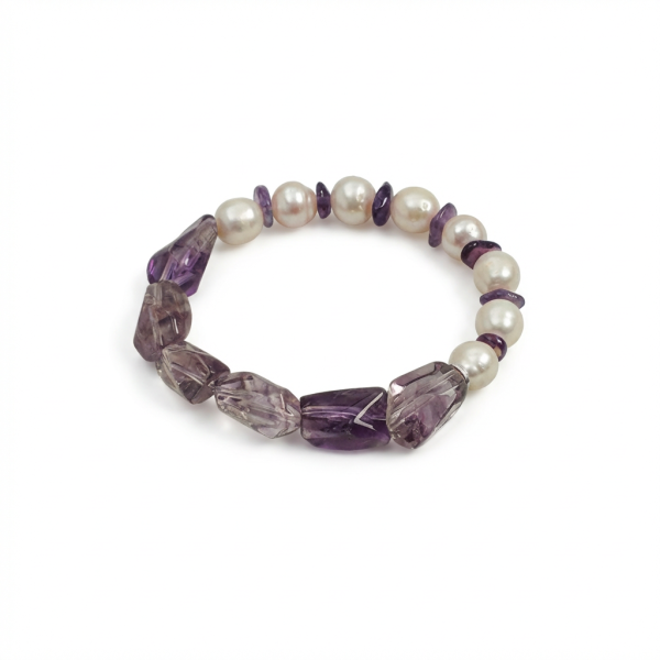 Intuitive Grace: Natural Amethyst & Freshwater Pearl Healing Bracelet