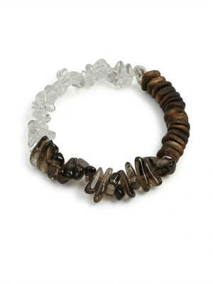 Mountain Stillness: Natural Agarwood, Smoky Quartz & Clear Crystal Zen Bracelet