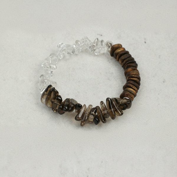 Mountain Stillness: Natural Agarwood, Smoky Quartz & Clear Crystal Zen Bracelet