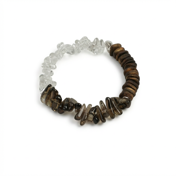 Mountain Stillness: Natural Agarwood, Smoky Quartz & Clear Crystal Zen Bracelet