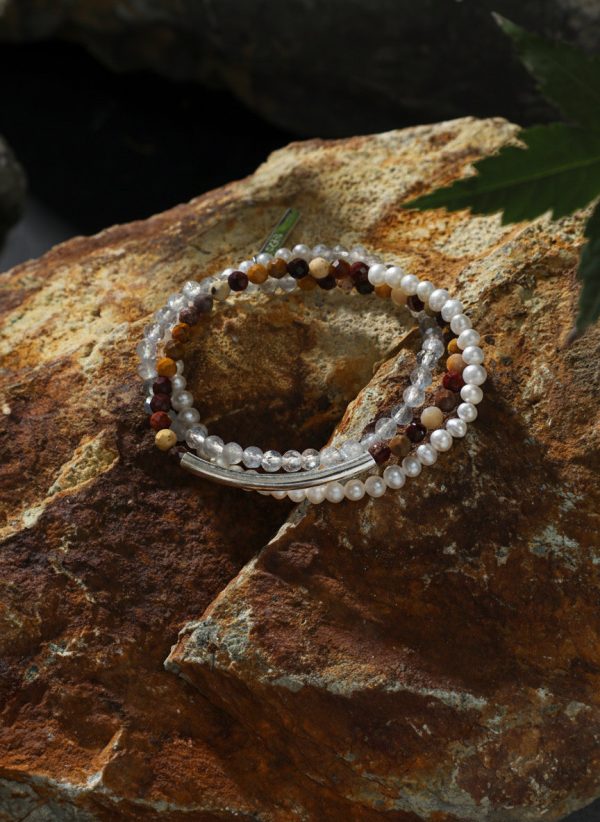 Grounded Intuition: Grey Moonstone, Mookaite Jasper & Freshwater Pearl Wrap Bracelet