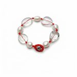 Luminous Clarity: Freeform Clear Quartz & Natural Pearl Protective Red Cord Bracelet
