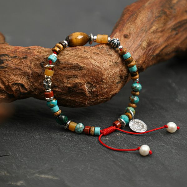 Earthbound Guardian: Yellow Tiger’s Eye, Turquoise & S925 Silver Adjustable Healing Bracelet
