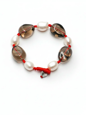 Grounding Grace: Smoky Quartz Drops & Natural Pearl Protection Bracelet