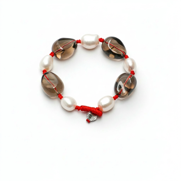 Grounding Grace: Smoky Quartz Drops & Natural Pearl Protection Bracelet