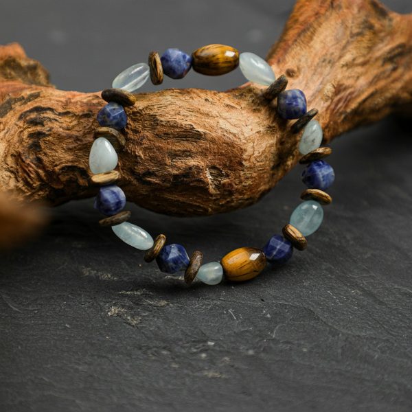 Tranquil Wisdom: Aquamarine, Sodalite & Premium Agarwood Energy Bracelet