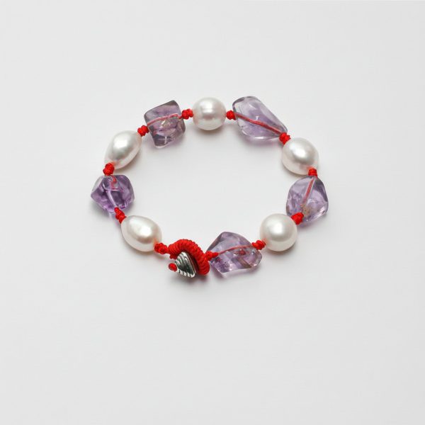 Intuitive Wisdom: Freeform Amethyst & Natural Pearl Red String Protection Bracelet