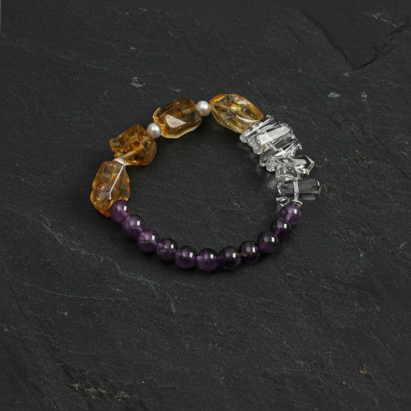 Radiant Prosperity: Brazilian Citrine, Amethyst & Clear Quartz Energy Bracelet