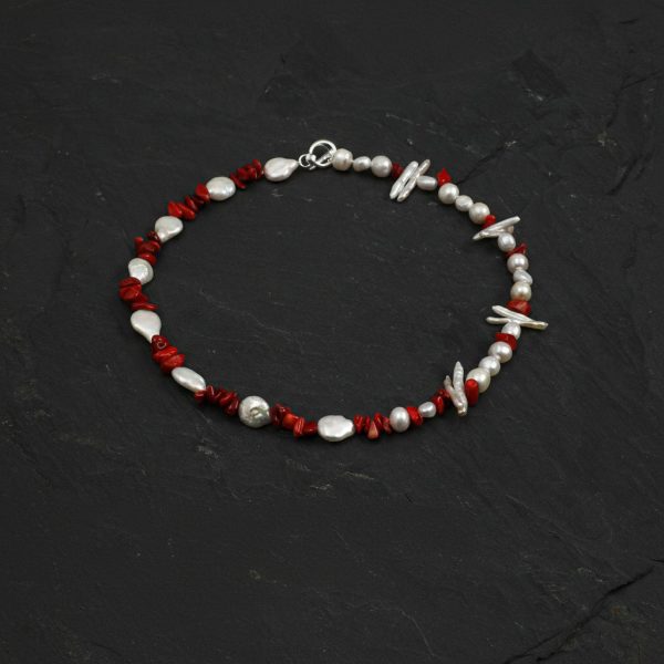 Oceanic Vitality: Natural Red Sea Bamboo & Multi-Shape Baroque Pearl Healing Necklace