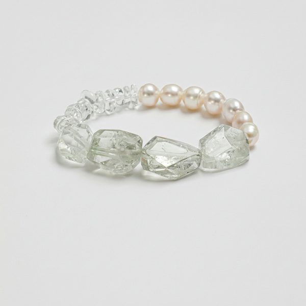 Ethereal Clarity: Green Quartz, Crushed Ice Crystal & Freshwater Pearl Healing Bracelet