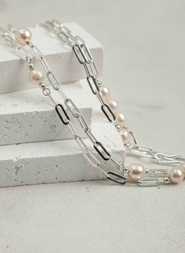 Luminous Flow: Freshwater Pearl & Sterling Silver Long Station Necklace