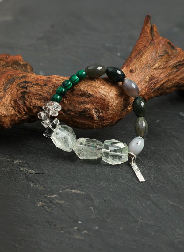 Verdant Awakening: Prasiolite, Malachite & Moss Agate Healing Bracelet