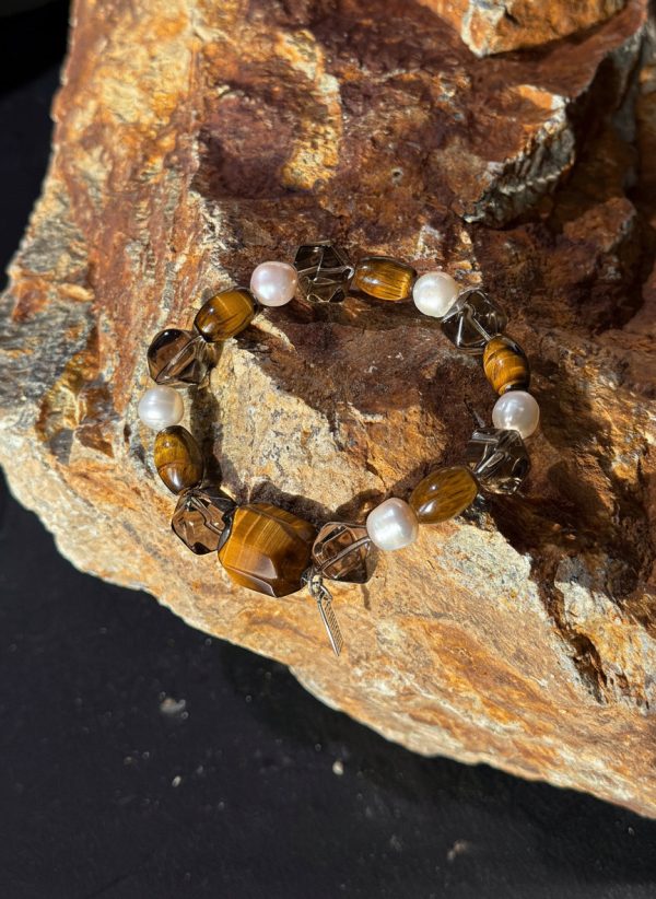 Grounded Radiance: Tiger’s Eye, Smoky Quartz & Pearl Protection Bracelet